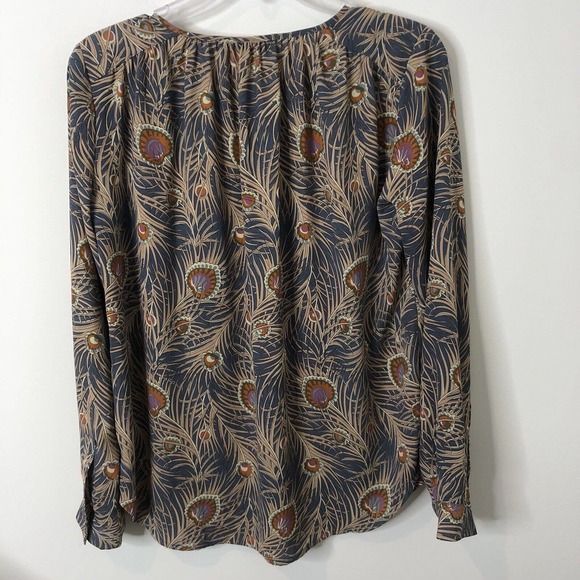 Ann Taylor Loft Women's Peacock Feather Button Up Long Sleeve Blouse Size XS - Picture 6 of 7